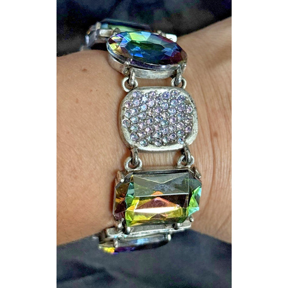 Vintage Chico's Watermelon Rhinestone Link Bracelet Large Lucite Rhinestones - Picture 6 of 8